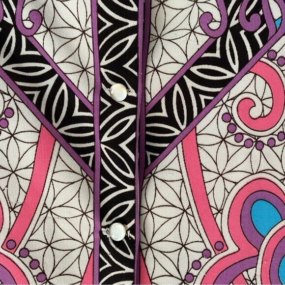 Hamilton 8 Dallas Vintage Pucci Look Print Mod Polyester Button Down Shirt L - Picture 7 of 8